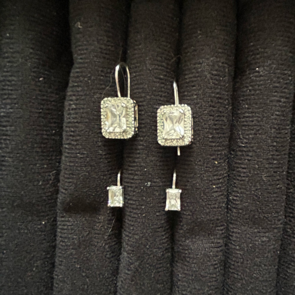Elegant Silver Tone Crystal Drop Earrings
